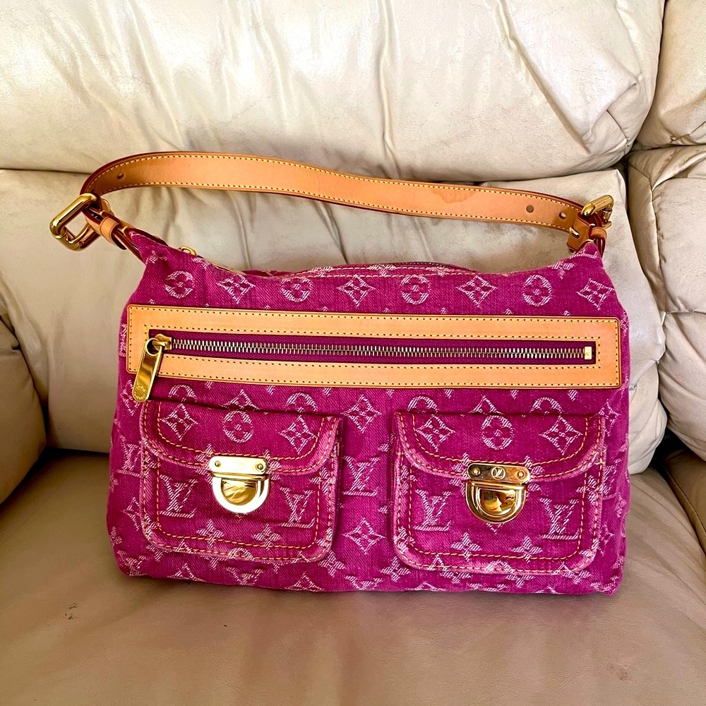 Louis Vuitton (LV) Monogram Baggy Pink Fuchsia Denim Shoulder Bag Purse -PM Size